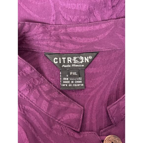 Citron Top XL Petite Womens Purple Silk Jacquard Long Sleeve Button Topper - Picture 7 of 8